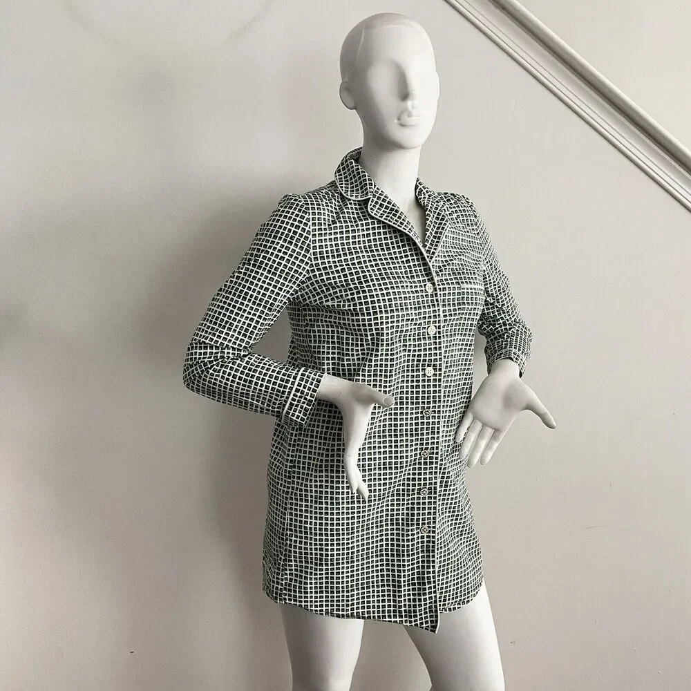 Tory Burch Mirelli Pajama Sleep Shirt Green White S